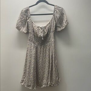 Reformation Tan Cream Puff Sleeve Mini Sundress